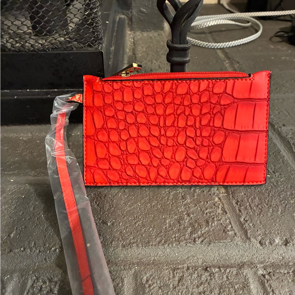 Vegan Red Croc-Embossed Clutch